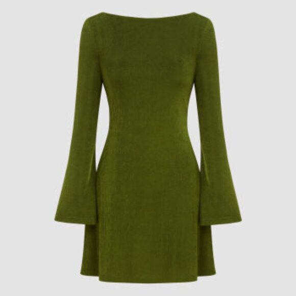 Cider Boat Neck Solid Backless Mini Dress - Picture 2 of 4